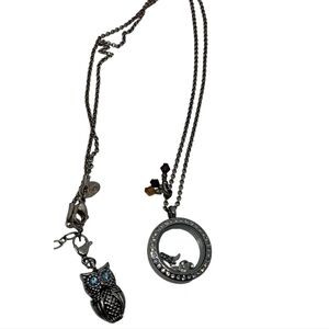 Chic Origami Owl Floating Charm Necklace +Sparkly Owl Pendant